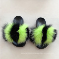 HSTX05-7 Ready To Ship  Kids Rainbow real Fur Slides